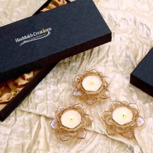 Set of 3 Luminous Golden Crystal Lotus Scented Candles – English Blush