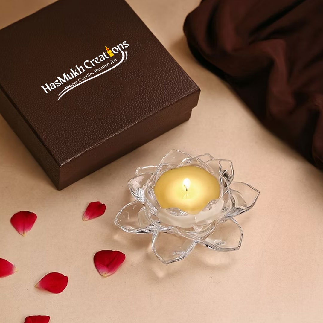 Set of 3 Luminous Golden Crystal Lotus Scented Candles – English Blush - Image 2
