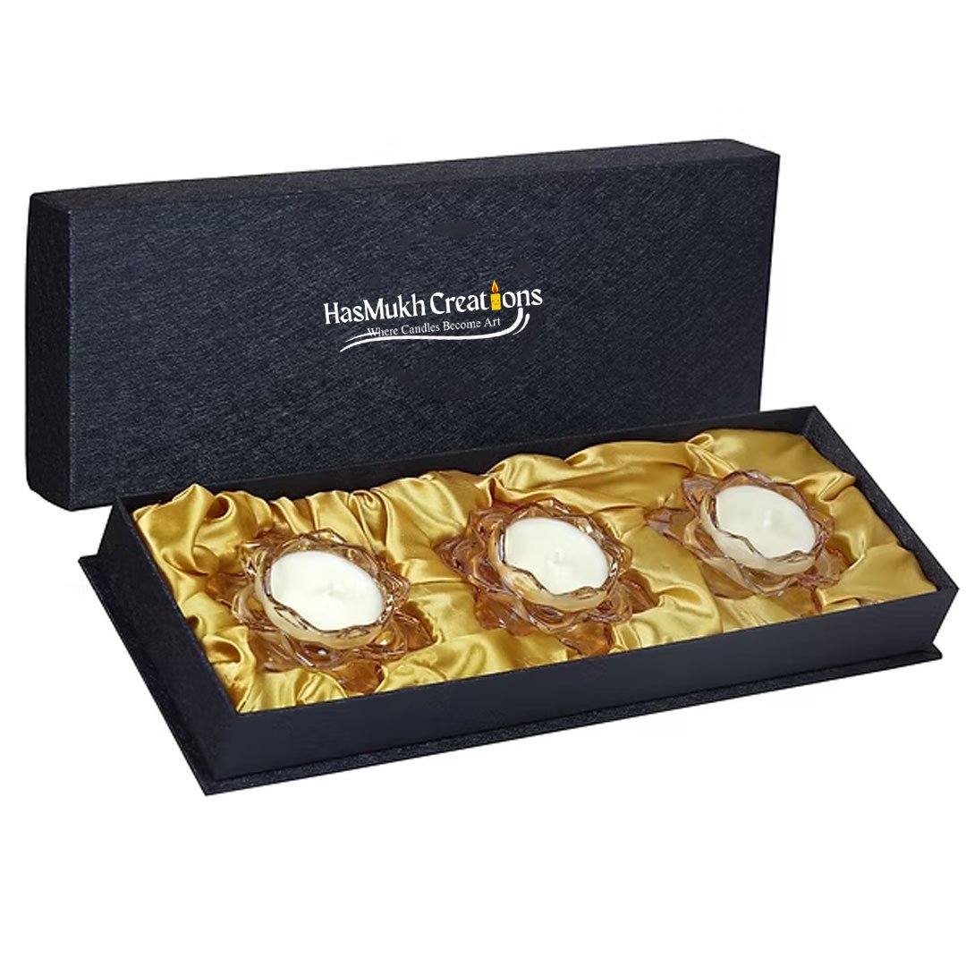 Set of 3 Luminous Golden Crystal Lotus Scented Candles – English Blush - Image 3