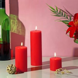 Classic Red Unscented Pillar Candle Set – Pack of 3 – 2x2, 2x4, and 2x6 Inches