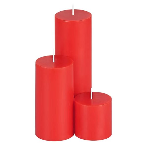 Classic Red Unscented Pillar Candle Set – Pack of 3 – 2x2, 2x4, and 2x6 Inches - Image 3