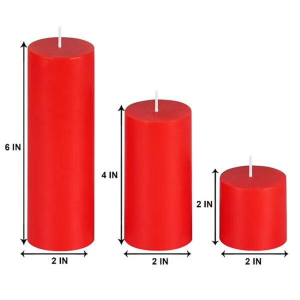 Classic Red Unscented Pillar Candle Set – Pack of 3 – 2x2, 2x4, and 2x6 Inches - Image 2